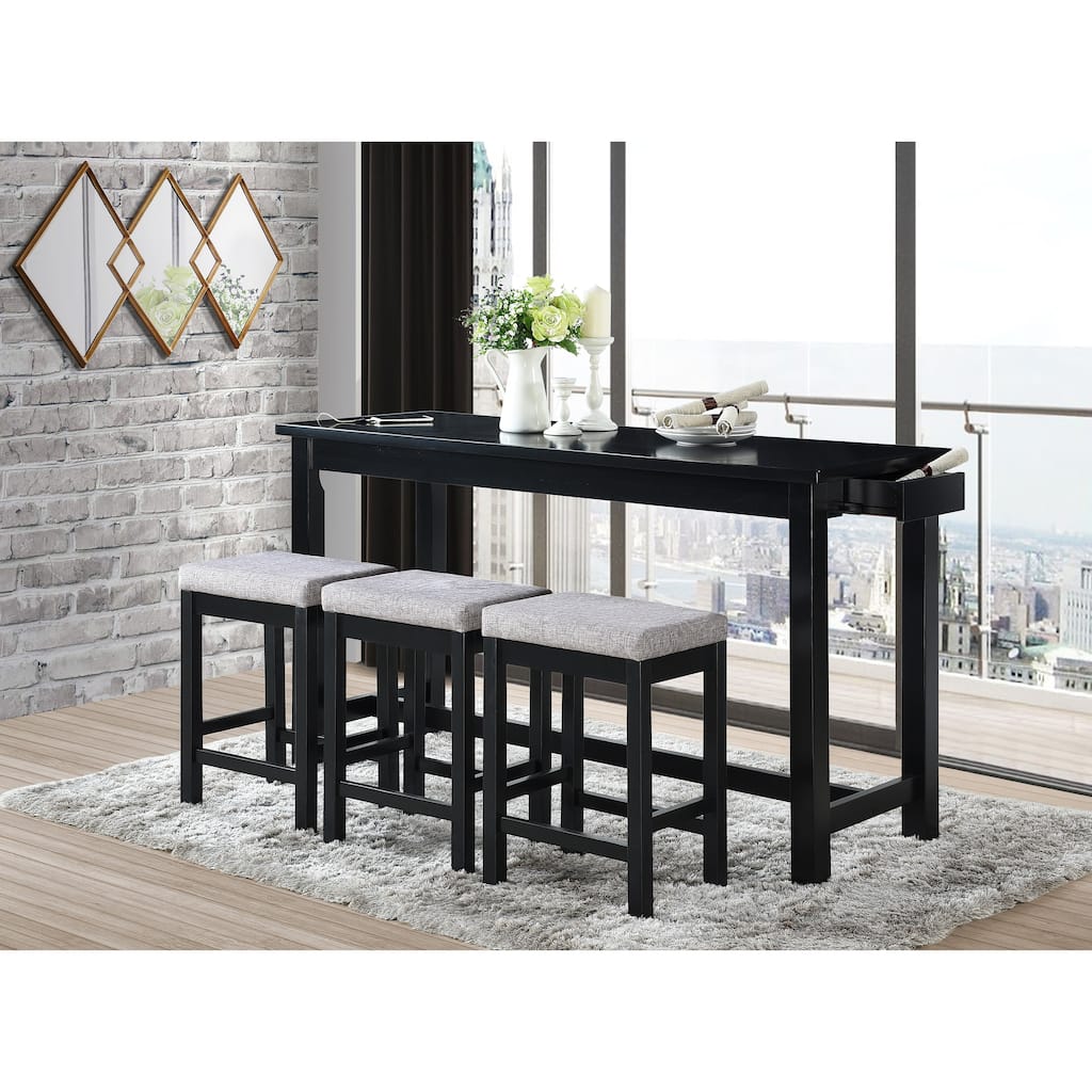 4pc Counter Height Dining Set Counter Height Table w Drawer Built-in USB Ports Power Outlets and 3 Stools Casual