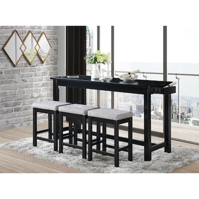 4pc Counter Height Dining Set Finish Counter Height Table w Drawer Built-in USB Ports Power Outlets and 3 Stools Casual