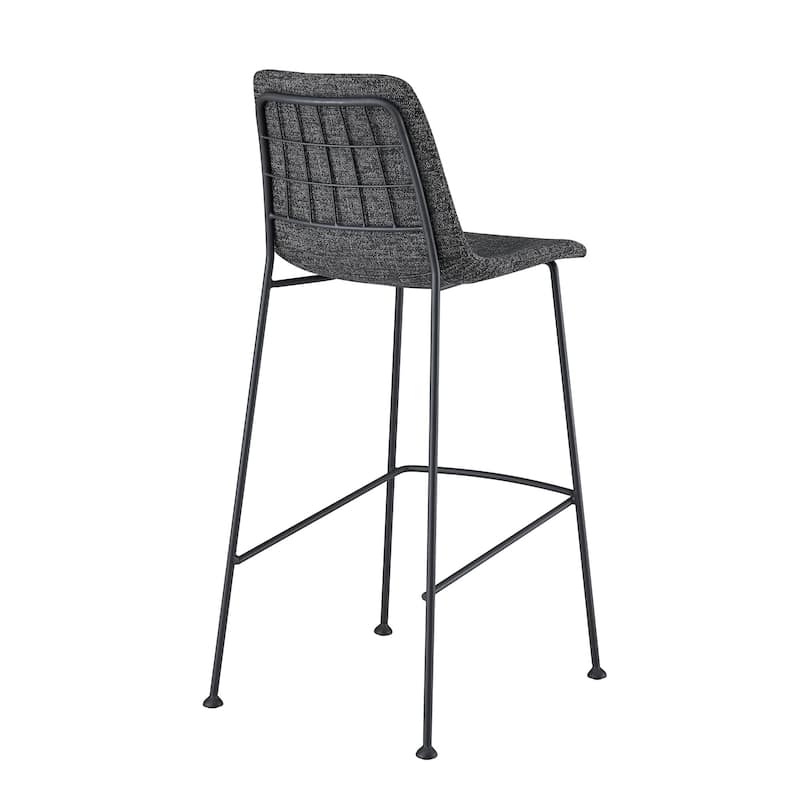 HomeRoots Set of Two 30" Black Fabric and Steel Low Back Bar Height Bar Chairs