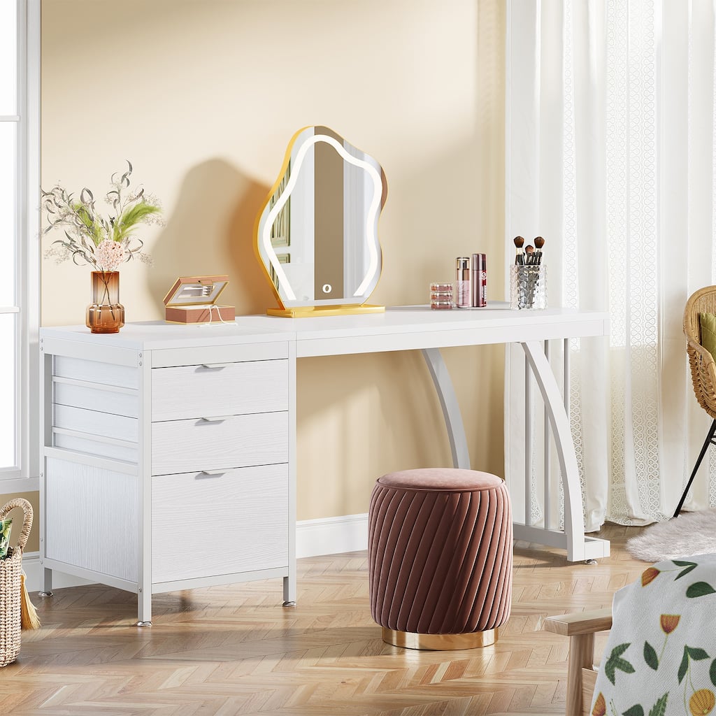 59" Large Vanity Desk with 3 Reversible Drawers, Chic Makeup Dressing Table Vanity Station for Women Girls Bedroom