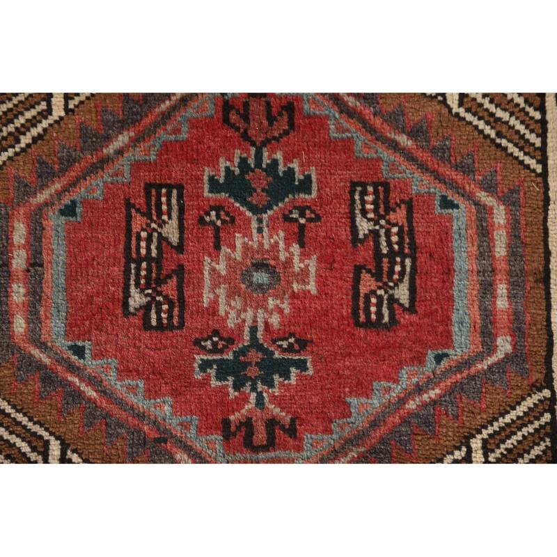 Brown Ardebil Persian Runner Rug Handmade Vintage Wool Carpet - 3'2"x 6'11"