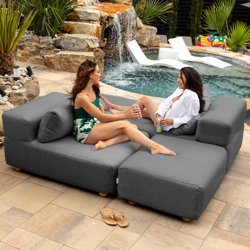 Jaxx Vada Outdoor Sun Lounger Loveseat Luxurious Modular Double Chaise and Conversation Nook - 72" W x 79.5" D x 25.5" H