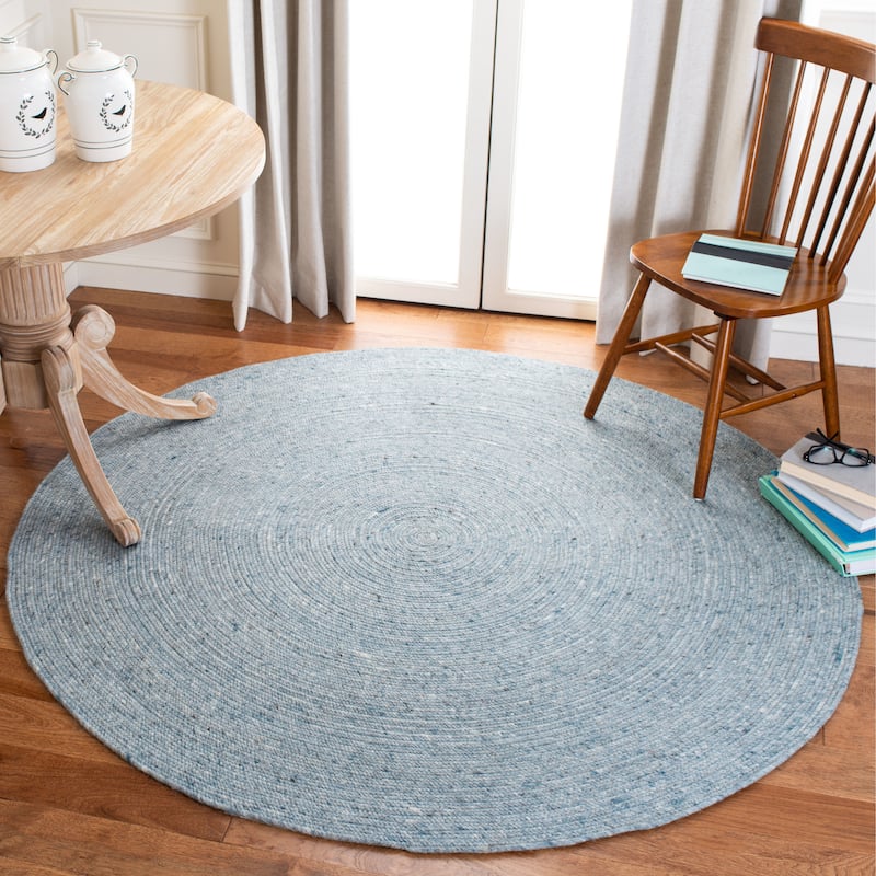 SAFAVIEH Handmade Braided Hande Country Wool Rug - 6' Round - Turquoise