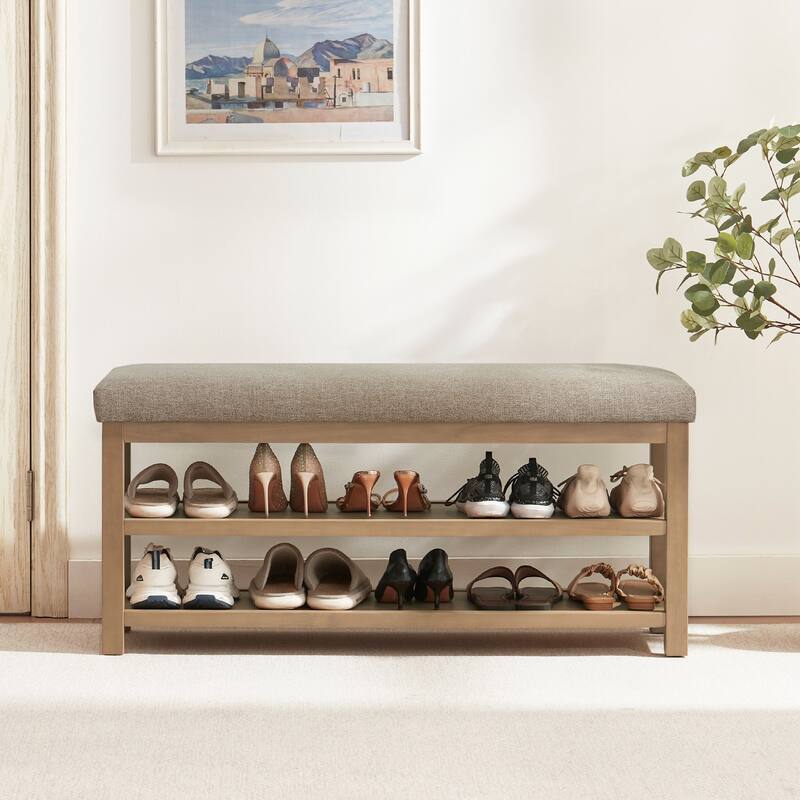 HUIMO Multi-Functional Solid Wood Bench with Storage Shelves 46in/39in/31in