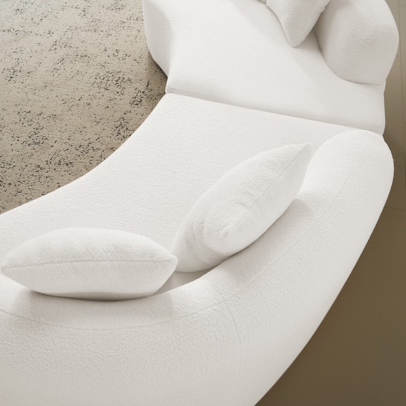 Curved Four Seater Full Compression Sponge Sofa,Teddy Velvet Fabric, No-Assembly Compact Sofa