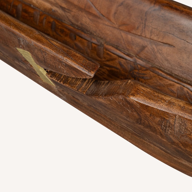 HomeRoots 42" Brown And Gold Reclaimed Wood Asymmetrical Edge Oval Centerpiece Bowl - 42.00 in. x 5.00 in. x 8.75 in.