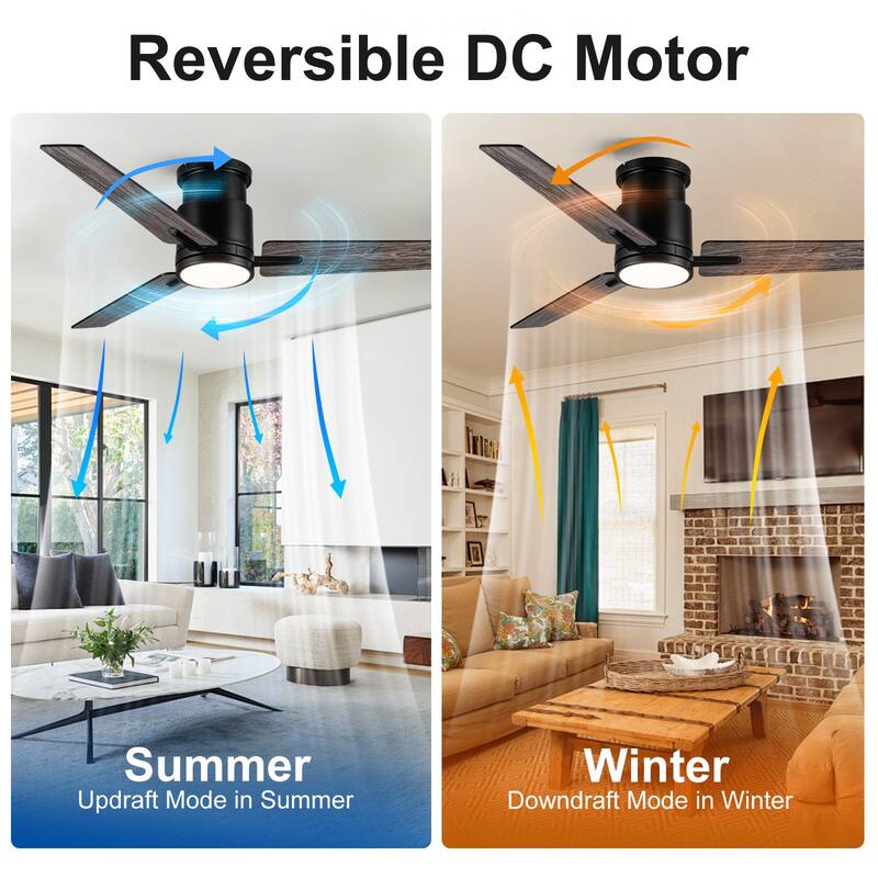 YUHAO Kaleido 48 in. Indoor Matte Black Ceiling Fans with 3-Colors Integrated LED and Dual-Finish Blades