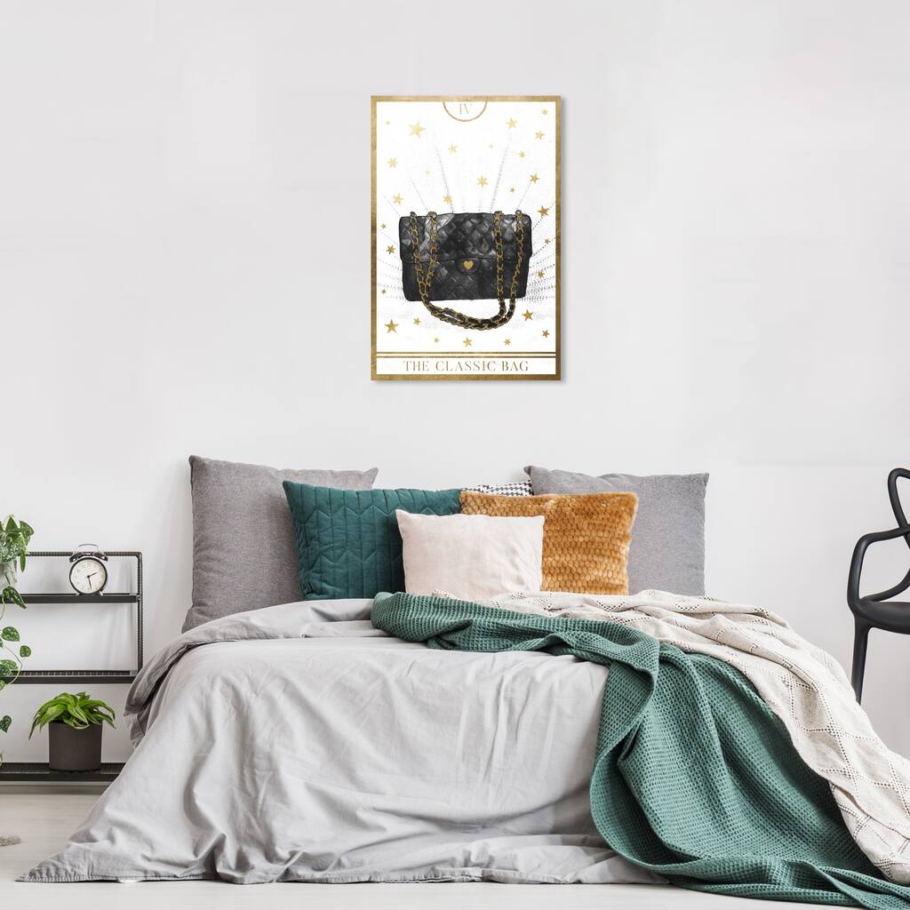 Wynwood Studio Canvas Fashion and Glam The Classic Bag Tarot White Gold and Metallic Gold Glam Wall Art Canvas Print