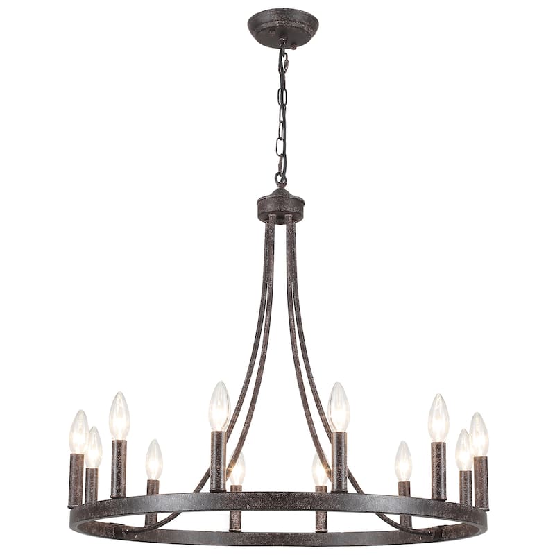 12-Light 26.77-inch Vintage Rustic Wagon Wheel Chandelier for Kitchen