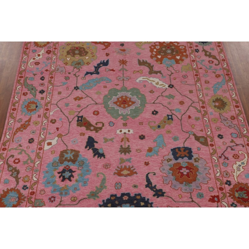 All-Over Pink Oushak Oriental Area Rug Handmade Wool Carpet - 8'10"x 11'10"