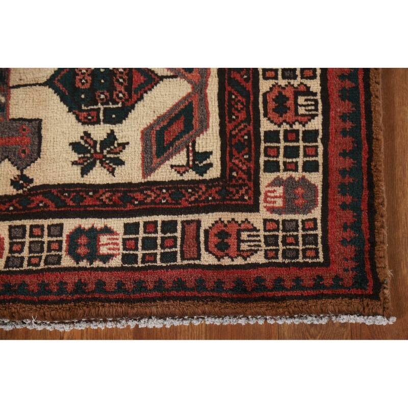 Brown Ardebil Persian Runner Rug Handmade Vintage Wool Carpet - 3'2"x 6'11"