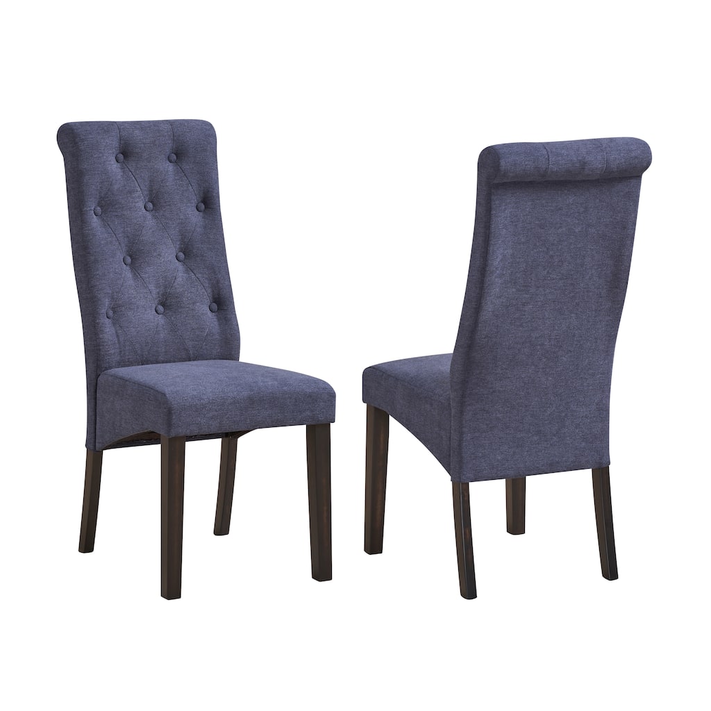 InRoom Designs Button Tufted Upholstered Dining Chair Set of 2, High Back with Padded Fabric Seating for Dining Room