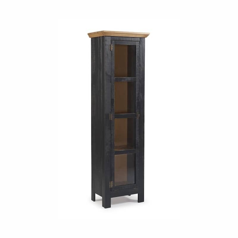 The Beach House Design Sunrise Narrow Cabinet Glass Door Compact Storage - Black Golden Oak