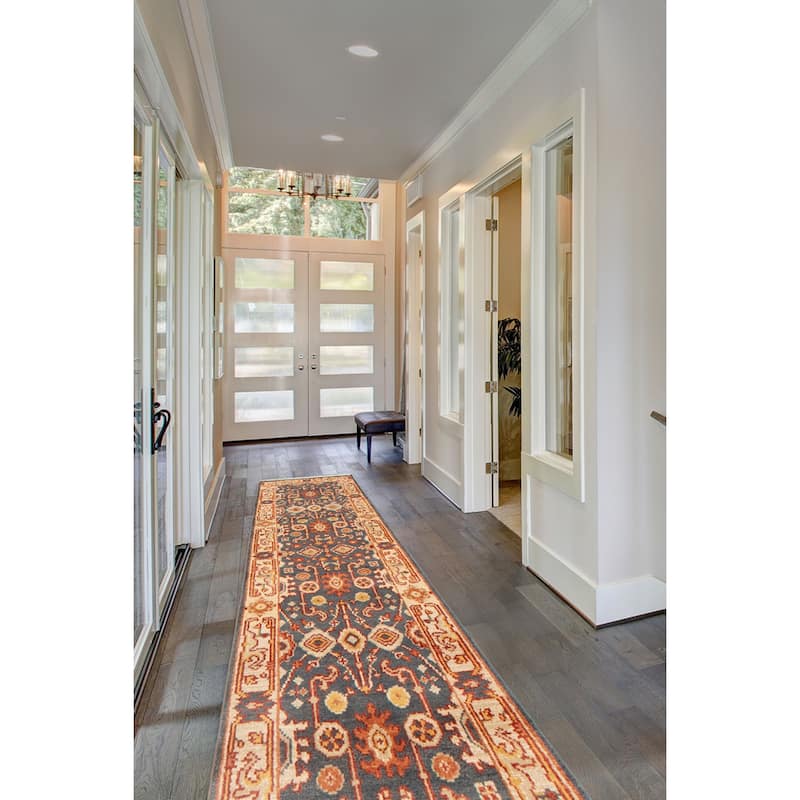 ECARPETGALLERY Hand-knotted Serapi Heritage Dark Grey Wool Rug - 2'5 x 19'6