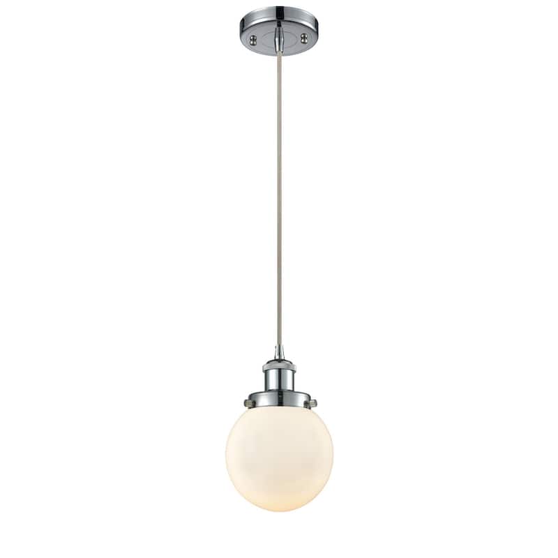 Innovations Lighting Beacon 6" Wide Mini Pendant - Cord Hung - Polished Chrome / Matte White