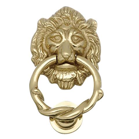 Lion Front Door Knocker 6.25" Tall Solid Cast Brass Antique Lion Ring Style Lacquered Brass Finish Renovators Supply
