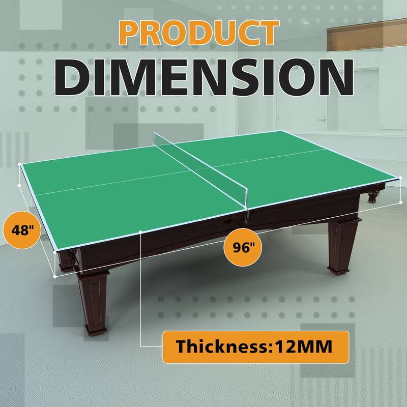 Roomfitters 8ft Blue Mid-Size Ping Pong Conversion Top, Foldable & Portable Table Tennis Top for Indoor Games
