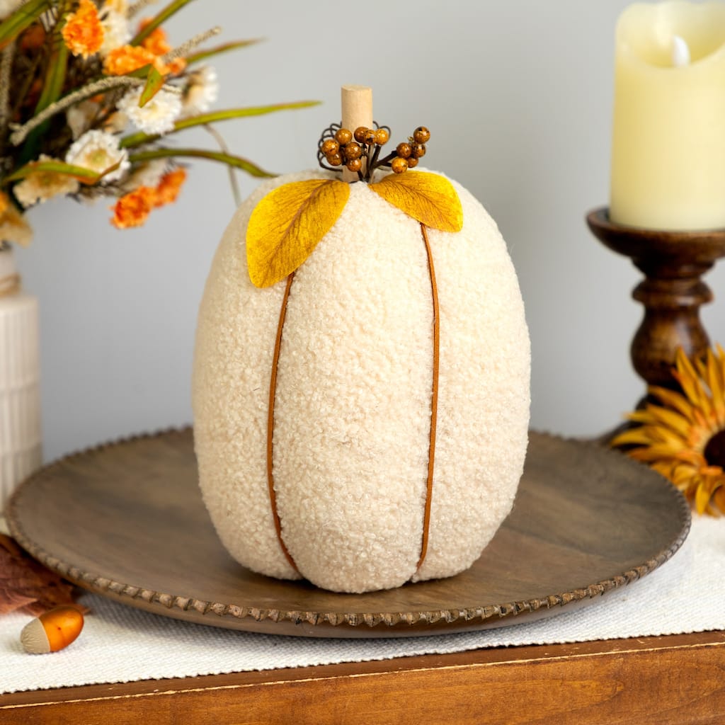 Plush Pumpkin Fall Harvest Decoration - 10" - Cream and Yellow