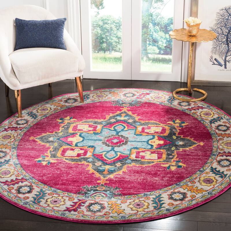 SAFAVIEH Merlot Loree Boho Oriental Rug - 6'7" Round - Fuchsia/Multi