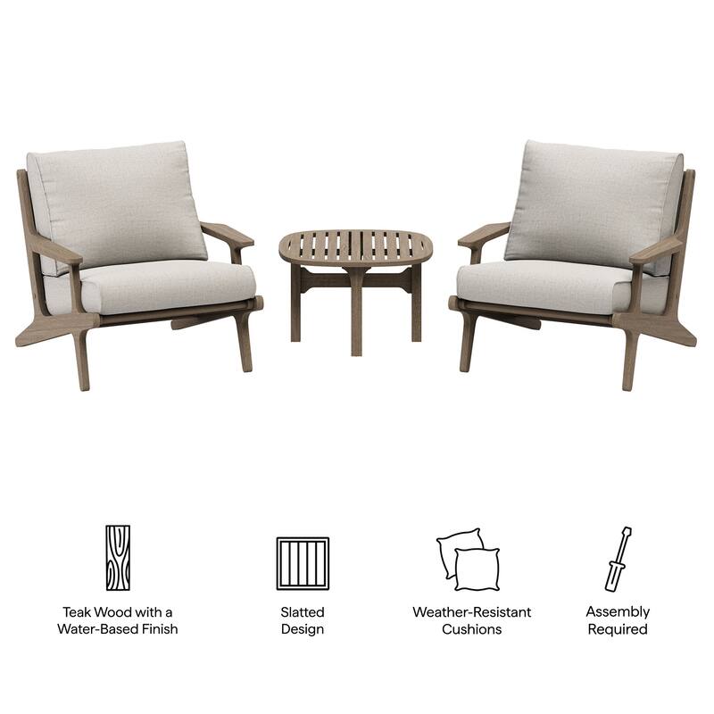 Saratoga 3-Piece Outdoor Patio Teak Wood Furniture Set with Lounge Chairs and Side Table