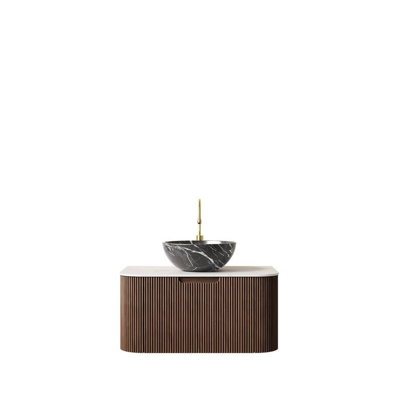 Wall Mounted Bathroom Vanity with Black Bowl Ceramic Basin
