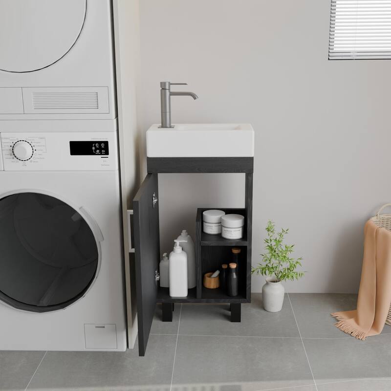 GDFStudio - Dominic 16-Inch Compact Freestanding Bathroom Vanity with Undermount Ceramic Sink and Smart Storage Cabinet