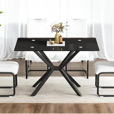 47" Modern Tempered Glass Dining Table w/ Adjustable Metal Leg, 220LB