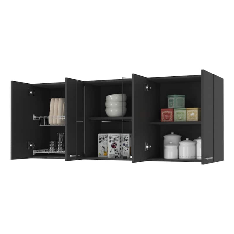Shelton 59-inch Two Center Glass Doors Wall Cabinet
