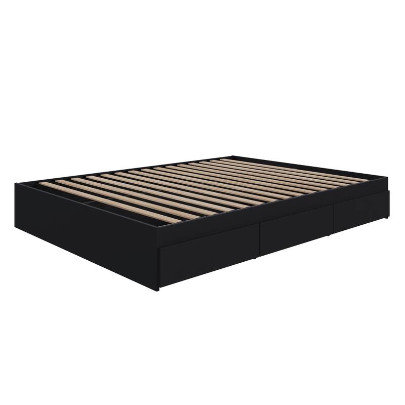Nexera Bed Frame with 3-Drawer Storage, Reversible, Black