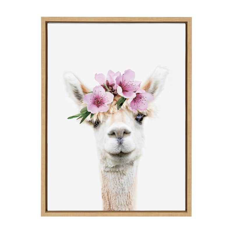 Kate and Laurel Sylvie Flower Crown Animal Framed Canvas by Amy Peterson
