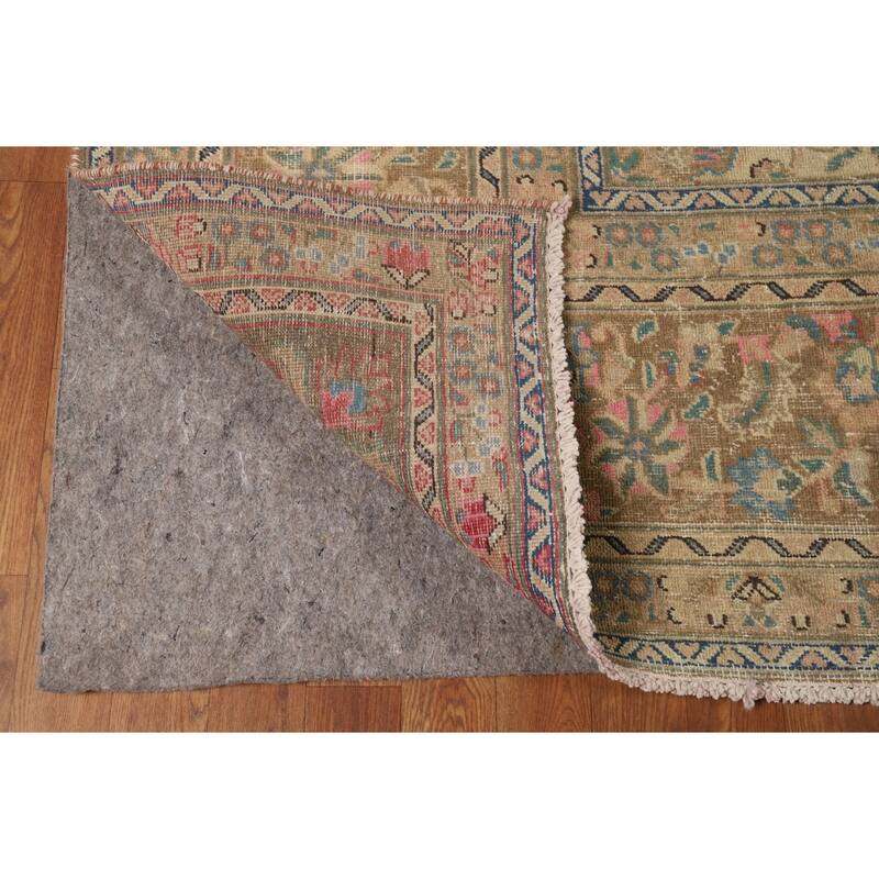 Mashad Persian Vintage Rug Hand-Knotted Traditional Wool Carpet - 9'7" x 12'10"