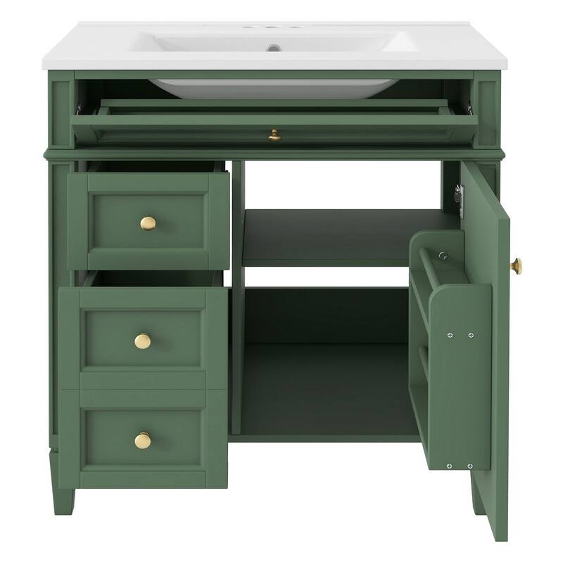 30" Bathroom Vanity with Top Single Sink, 2 Drawers and a Tip-out Drawer