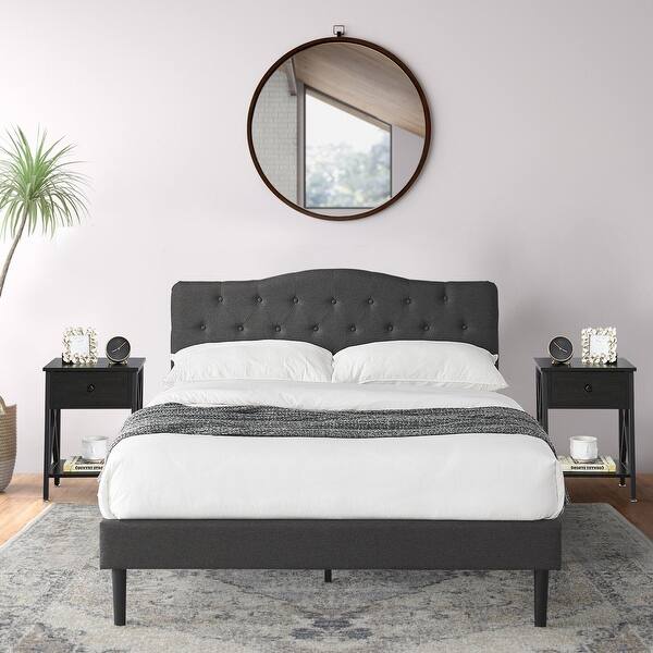 slide 1 of 37, Taomika 3-Pieces Tufted Upholstered Platform Bed and Nightstands Set Black - Queen
