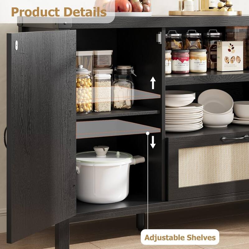 47.2" Rattan Sideboard Buffet Cabinet with Storage, Farmhouse Kitchen Buffet Cabinet with Drawer