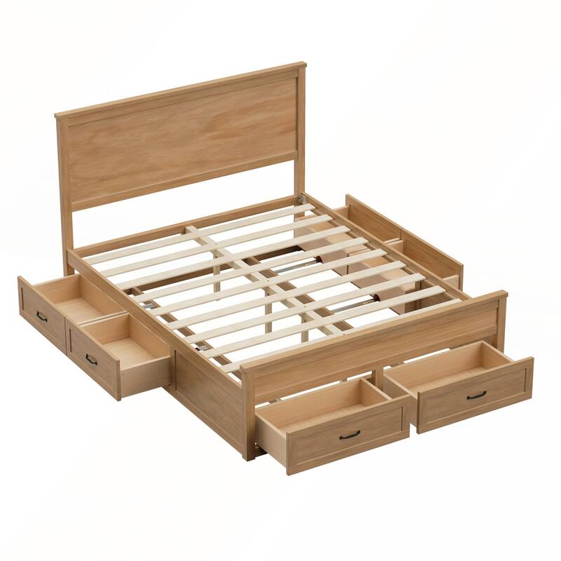 Modern Queen Size Wood Storage Bed Frame with 6 Drawers