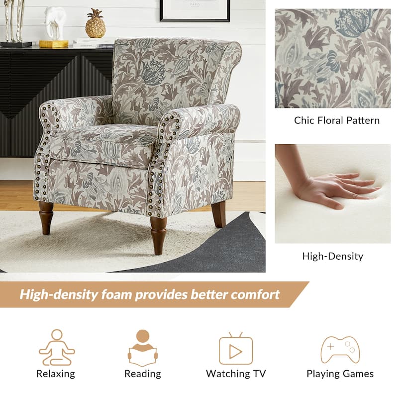 Nyctelius Nailhead Trim Traditional Accent Armchair with Rolled Arms by HULALA HOME