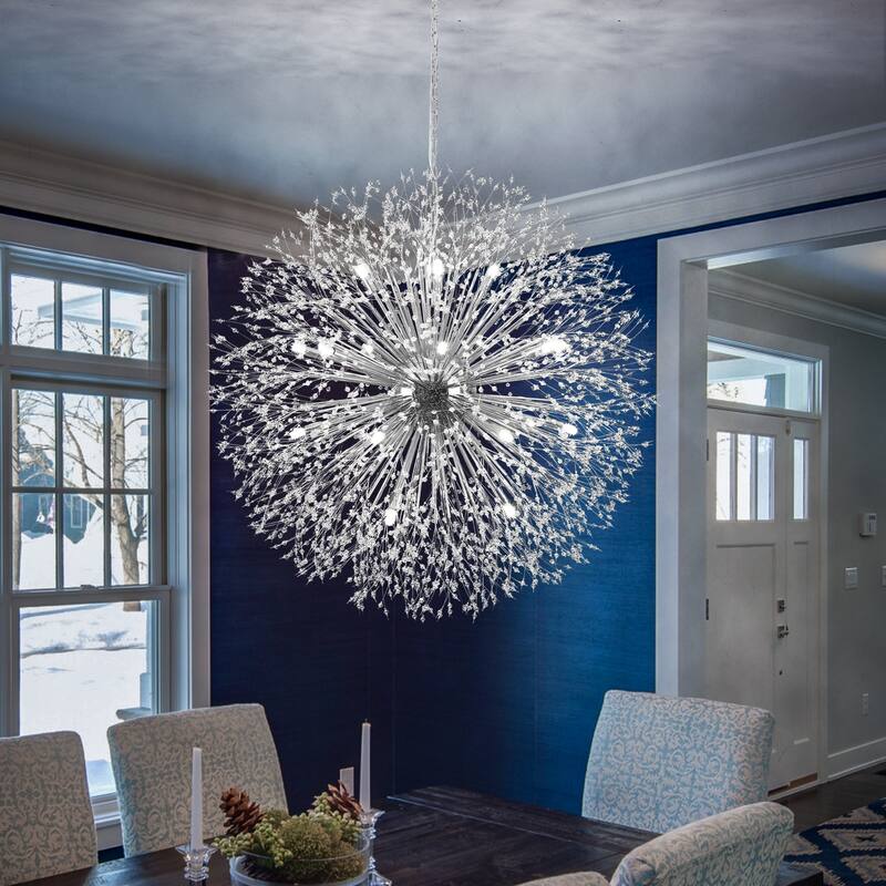 Contemporary 16/20/24/30-Light Glam Oversized Firework Crystal Sputnik Chandelier Dandelion Pendant Light, Includes Bulbs - Chrome - 20-Light: 39.4 in.W