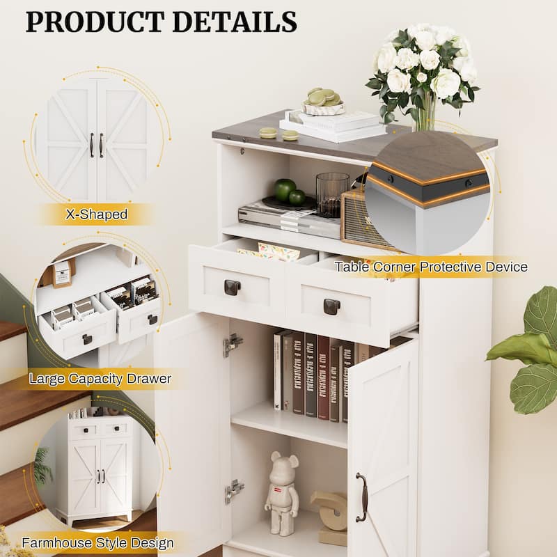 EROMMY Farmhouse Storage Cabinet with Doors and Adjustable Shelves, Small Freestanding Floor Cabinet , Narrow Organizer - N/A