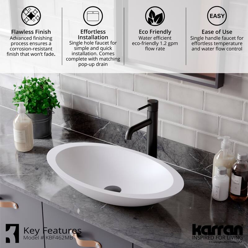 Karran Tryst KBF462 Single-Handle Single Hole Vessel Bathroom Faucet with Matching Pop-up Drain
