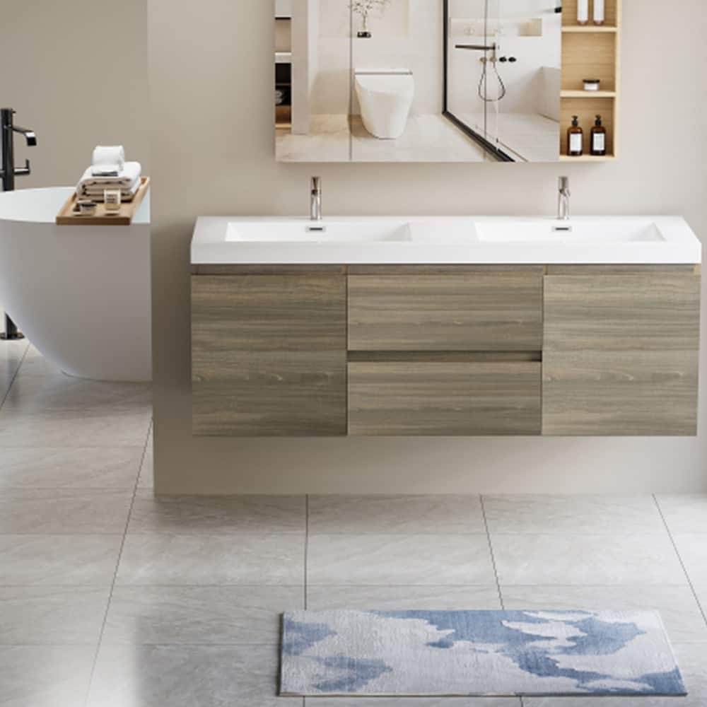 MDF Floating Bathroom Vanity with Integrated Resin Sink