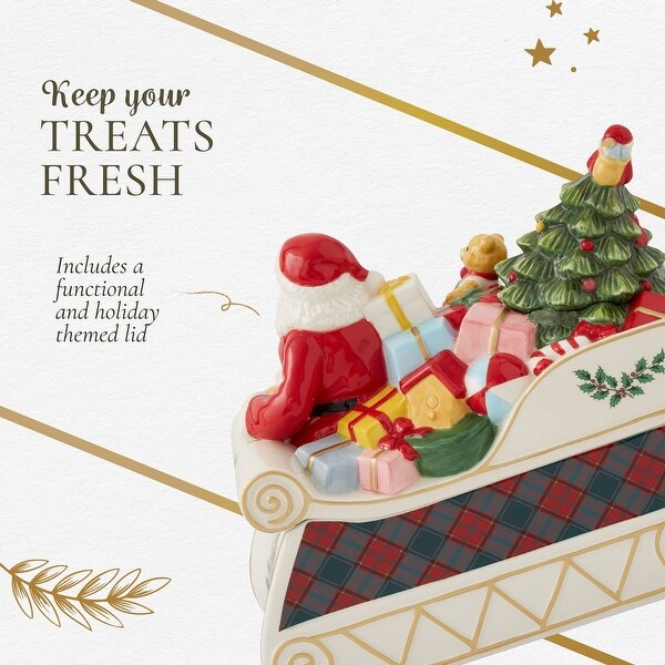 Spode Christmas Tree Santa In Sleigh Cookie Jar - 13.25-inch - Bed