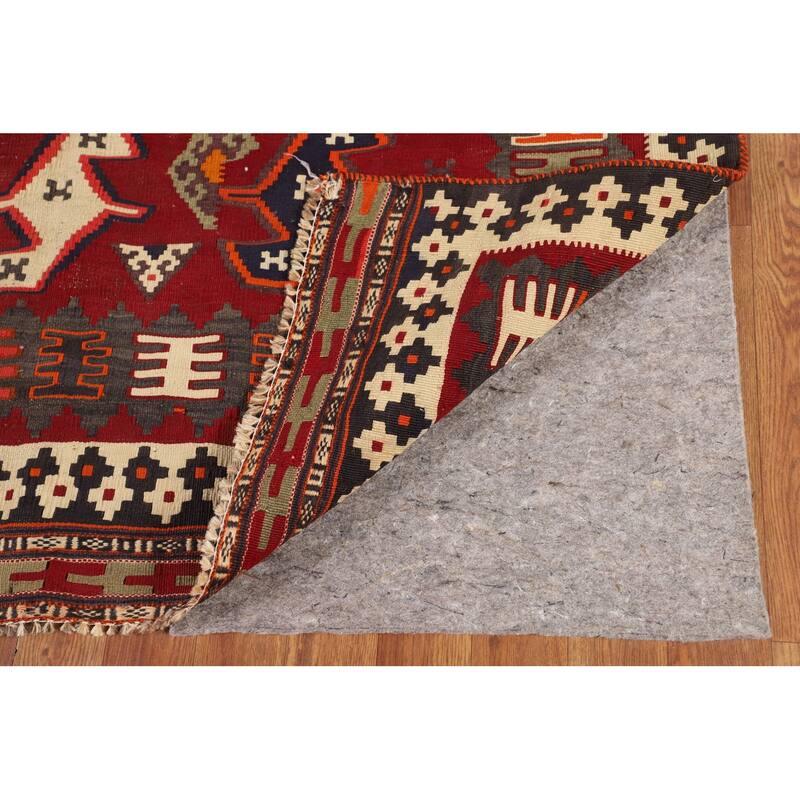 Kilim Qashqai Persian Vintage Area Rug Hand-Woven Red Wool Carpet - 4'8"x 6'7"