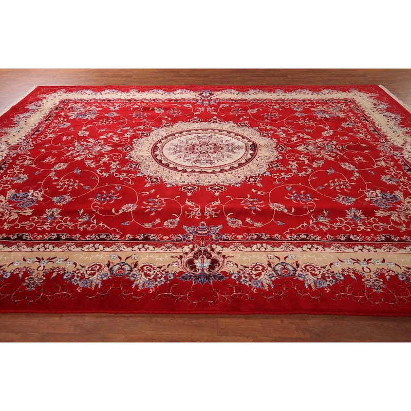 Traditional Kashan Turkish Rug Machine Made Red Oriental Carpet - 9'9" x 13'4"