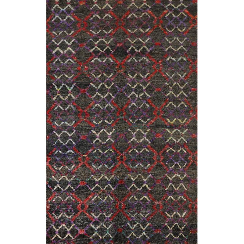All-Over Trellis Moroccan Indian Area Rug Handmade Jute Carpet - 5'6"x 8'7"