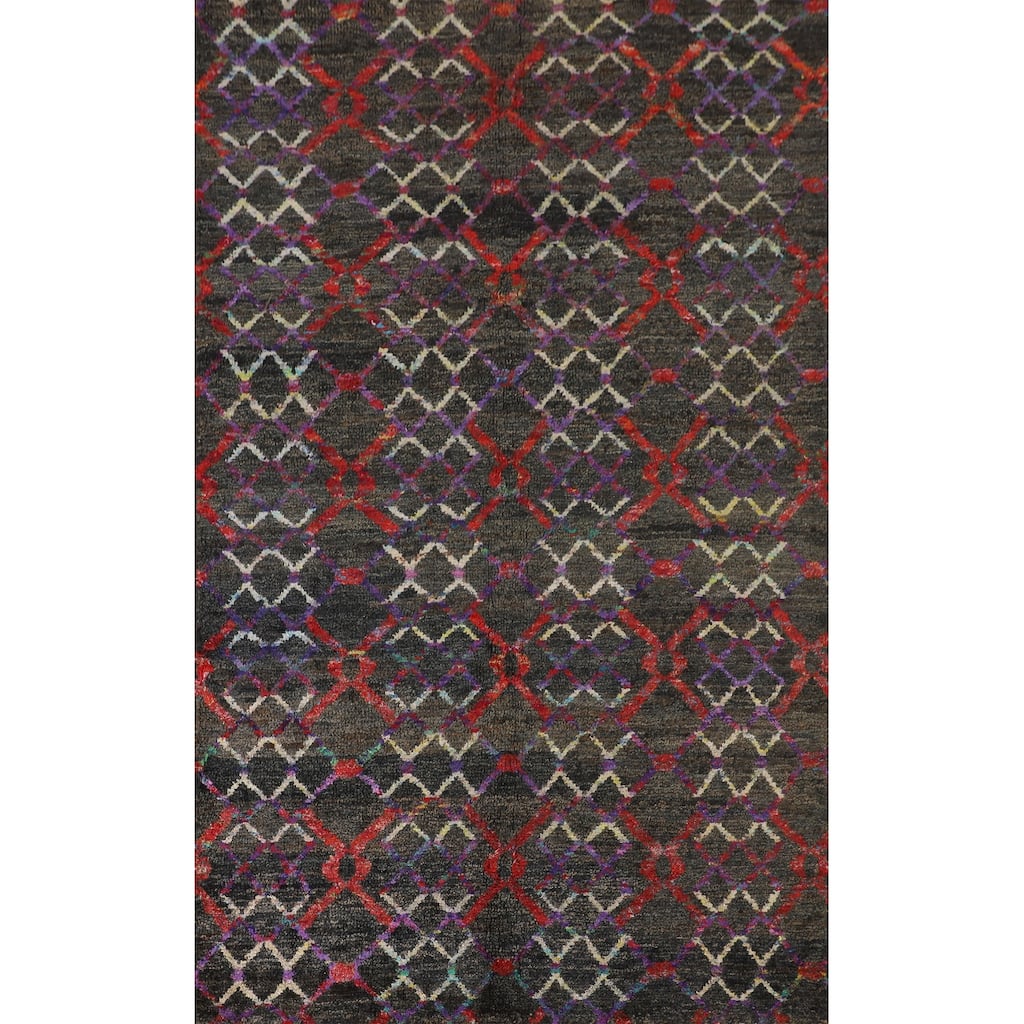 All-Over Trellis Moroccan Indian Area Rug Handmade Jute Carpet - 5'6"x 8'7"