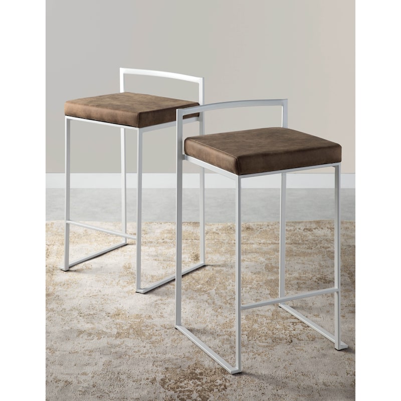 Porch & Den Forrest 26" White Fixed-Height Stackable Counter Stool (Set of 2)
