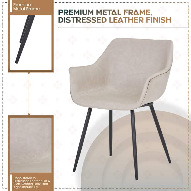 Markley Mid-Century Modern Vegan Leather Dining Chair - Waterproof Kitchen Side Chair with Matte Black Metal Legs