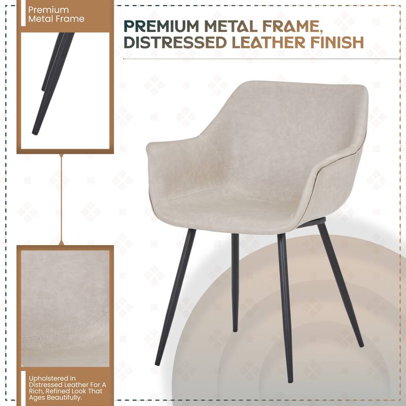 Markley Modern Ergonomic Leather Dining Chair with Curved Backrest and Powder Coated Iron Legs Accent Armchair (Set of 2)