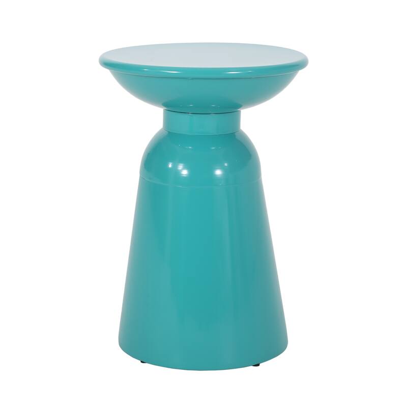 Mio Patio Side End Table Set of 2, Teal Blue Iron Flared Pedestal Base