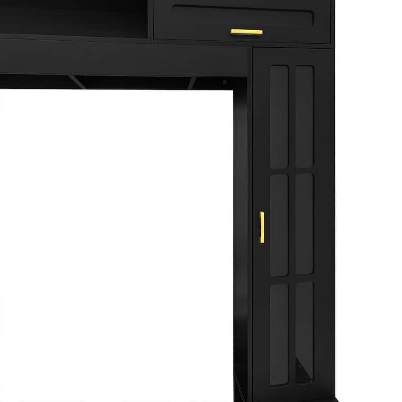 80 inch TV Stand, 8.4 ft Wall Unit Entertainment Center with Bookshelves & Glass Door Cabinets
